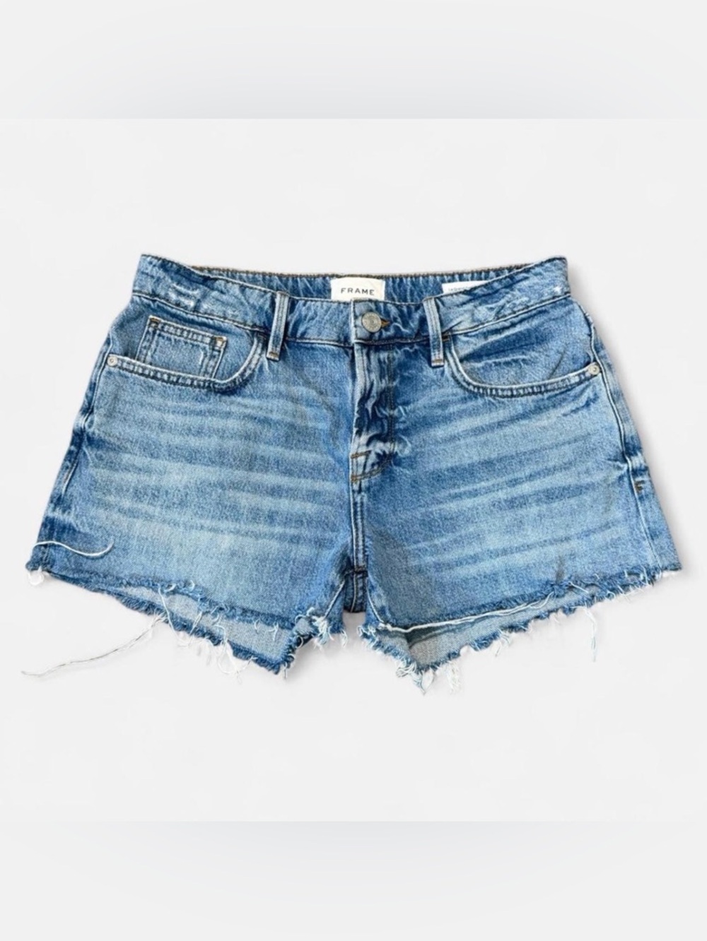 Frame Le Grand Garçon blue denim shorts